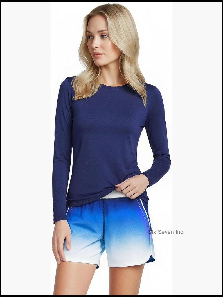 Upf 50 Long Sleeve Rash Guard Swim Tee Nylon Spandex